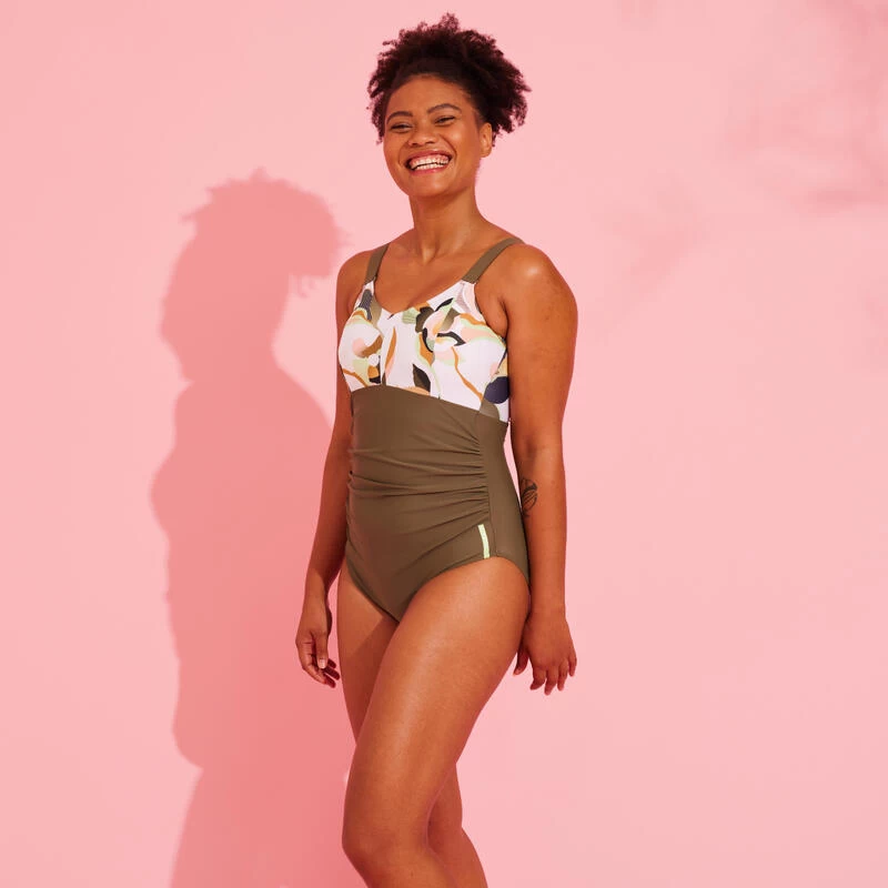 Zwangerschapsbadpak Voor Aquagym Zwemmen AYA Kaki Flo Wit 4 Zwangerschapsbadpak Voor Aquagym Zwemmen AYA Kaki Flo Wit - Afbeelding 2